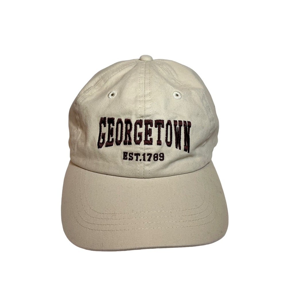Georgetown University Cap Dad Hat Unisex Cream Burgundy Casual Embroidered